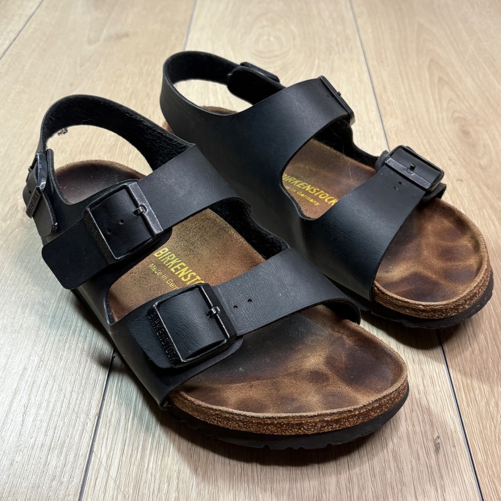 Birkenstock Milano Black Birko-Flor Sandals Mens 41 L10 M8 Backstrap Footbed